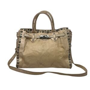 GIORGIO BRATO Beige Leather Studded Tote Bag